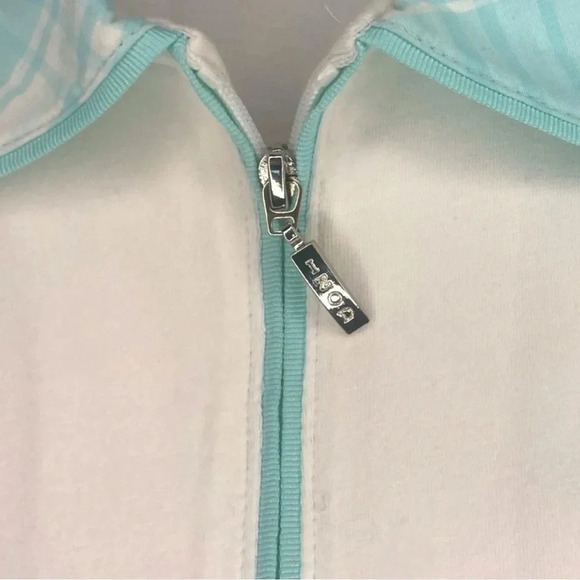 Izod Women’s Sleeveless Polo Shirt XFG Stretch White & Aqua Plaid Collar - XL - Picture 6 of 9